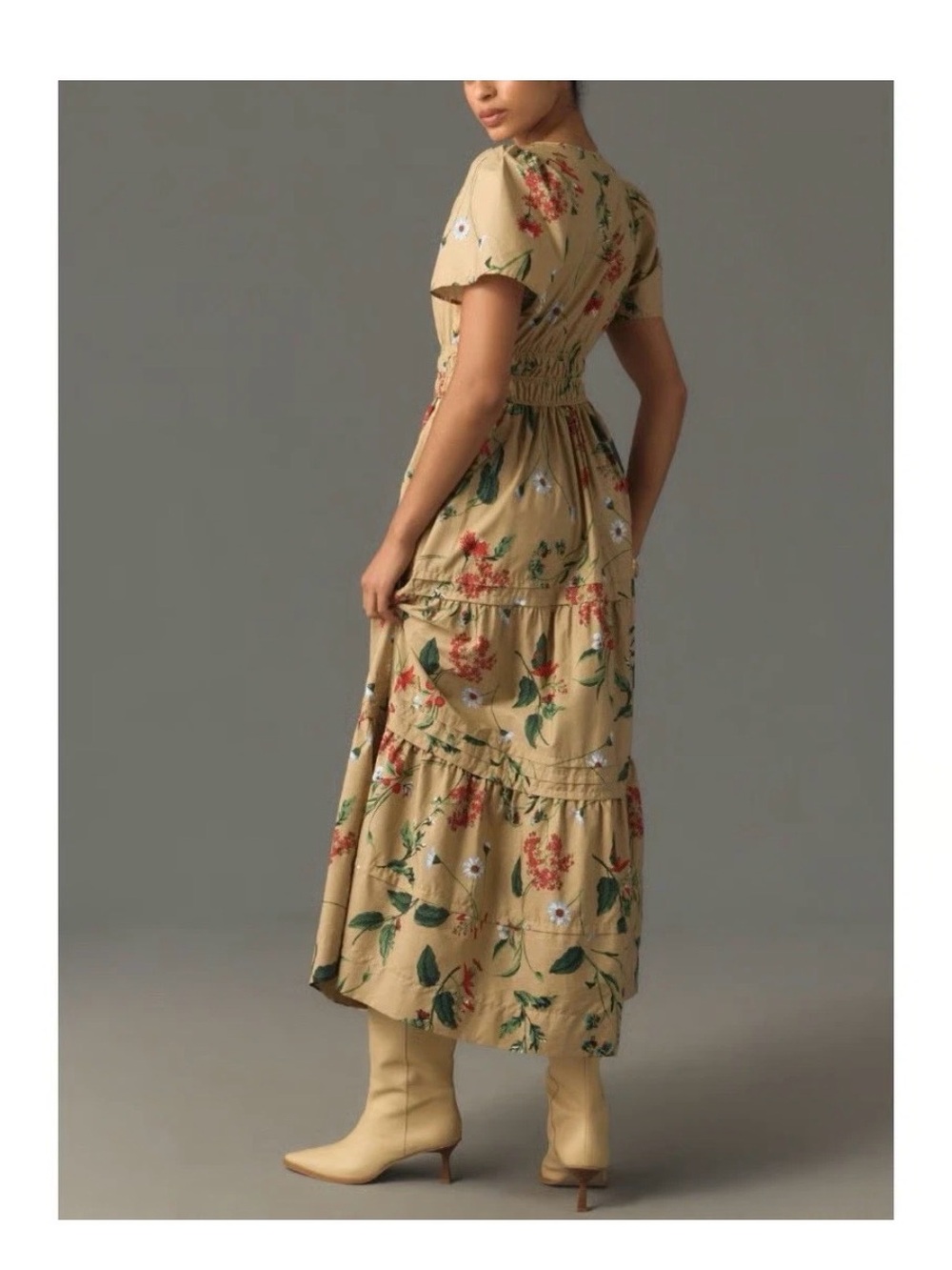 Like New Anthropologie Somerset Dress - Khaki Floral - Picture 2 of 12
